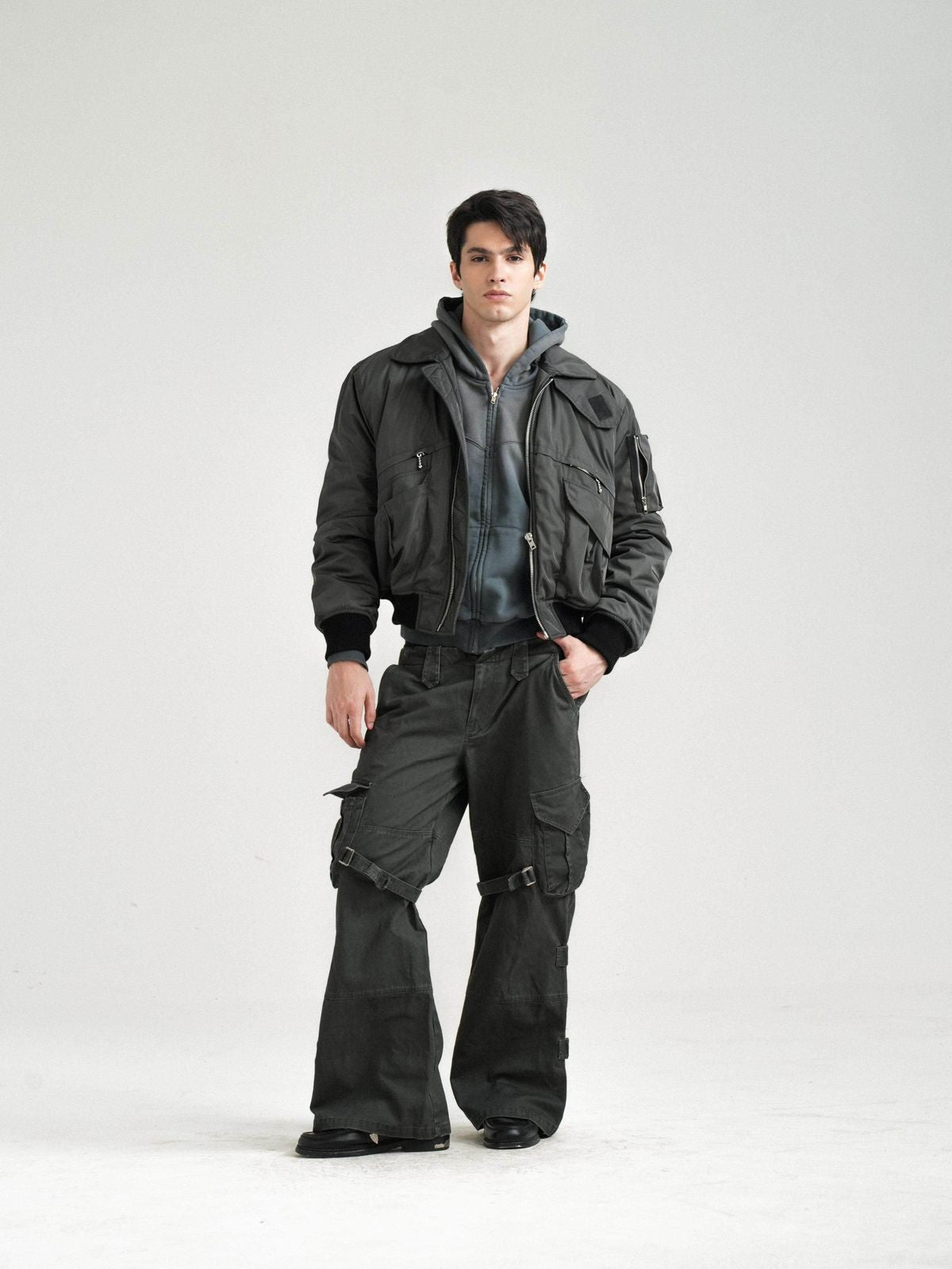 Retro 21 Multi Pocket Thinsulate Bomber in Green - On Model