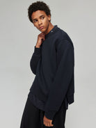 Simple Project Side Slit Air Layer Sweatshirt in Navy Blue - On Model