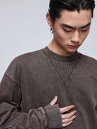 Simple Project Faded Cotton Crewneck Sweatshirt in Coffee - On Model