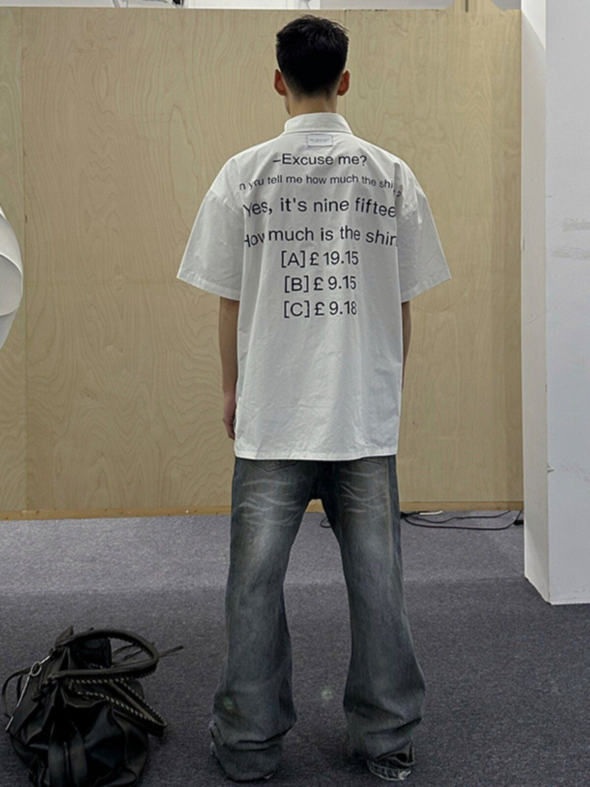 TRIANGLE PROJECT Distressed Dirty Wash Micro Flare Jeans in Denim - On Model