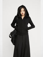 THELIGHT OFFICIAL Slim Fit Zip Up Hoodie in Black - On Model