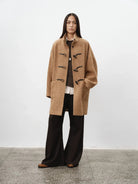 RandomPiece Alpaca Wool Boucl Toggle Coat in Beige - On Model