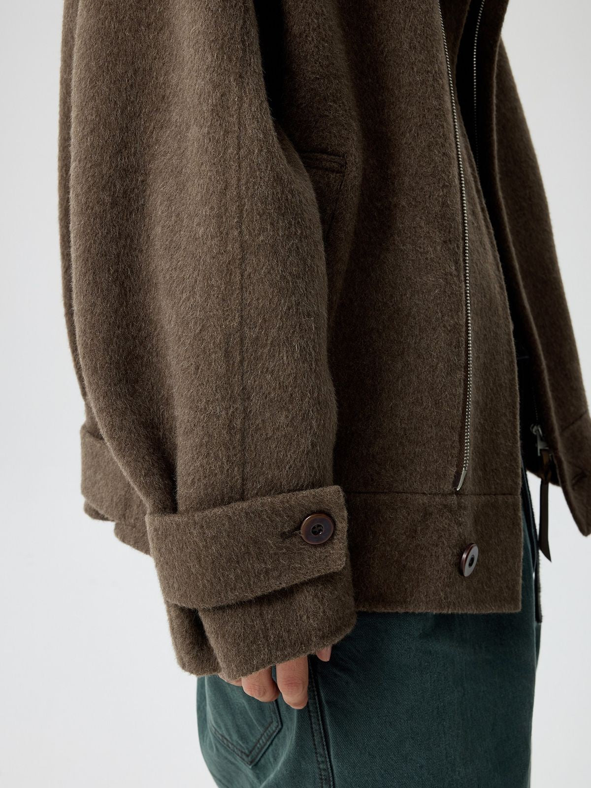 Simple Project Double Faced Wool Zip Jacket in Brown - Detail