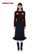 SHUSHU/TONG Beaded Floral Cashmere Cardigan in Burgundy - On Model