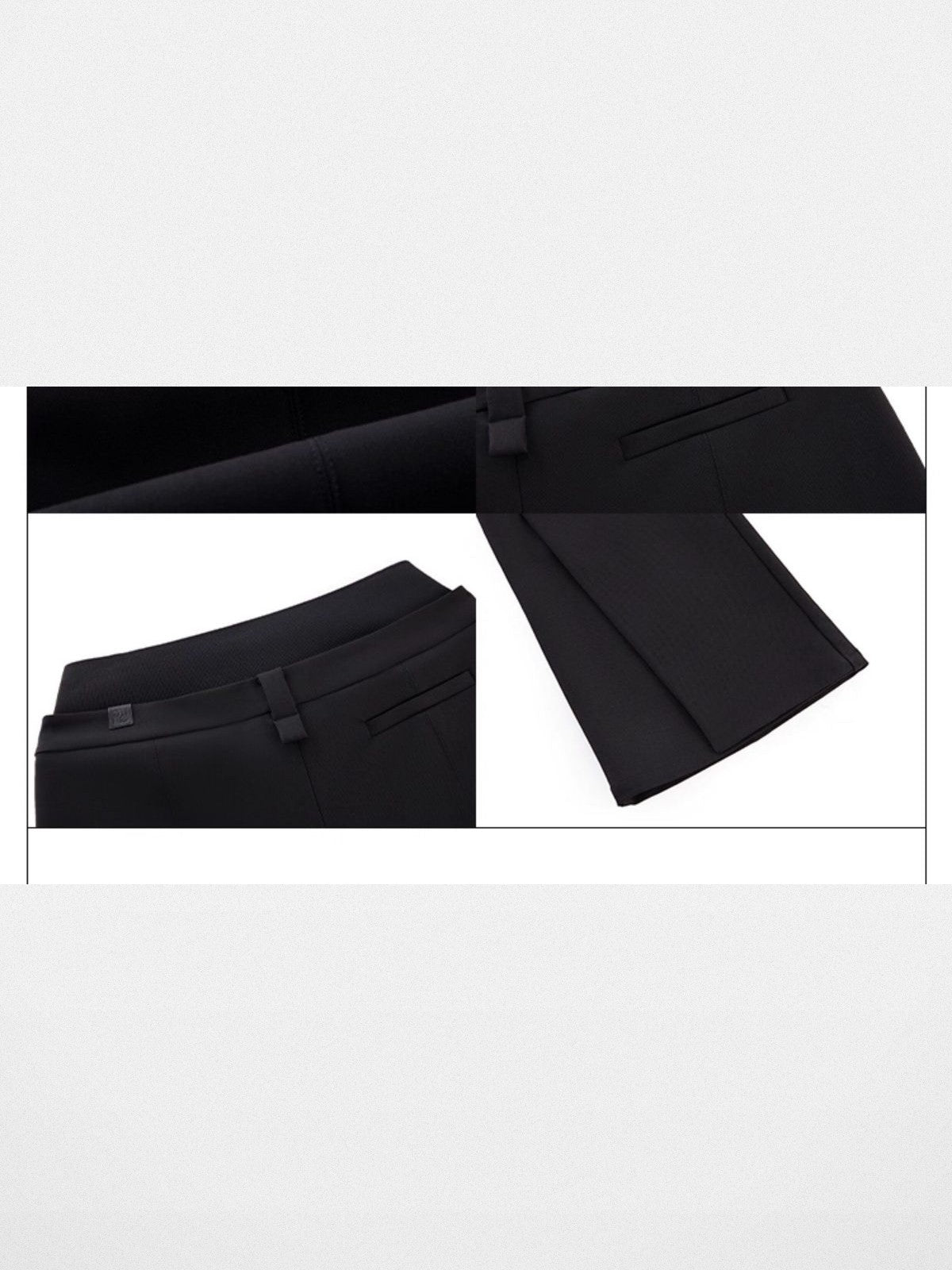 RARELY ALIKE Ribbed Waist Overlay Trousers in Black - Detail