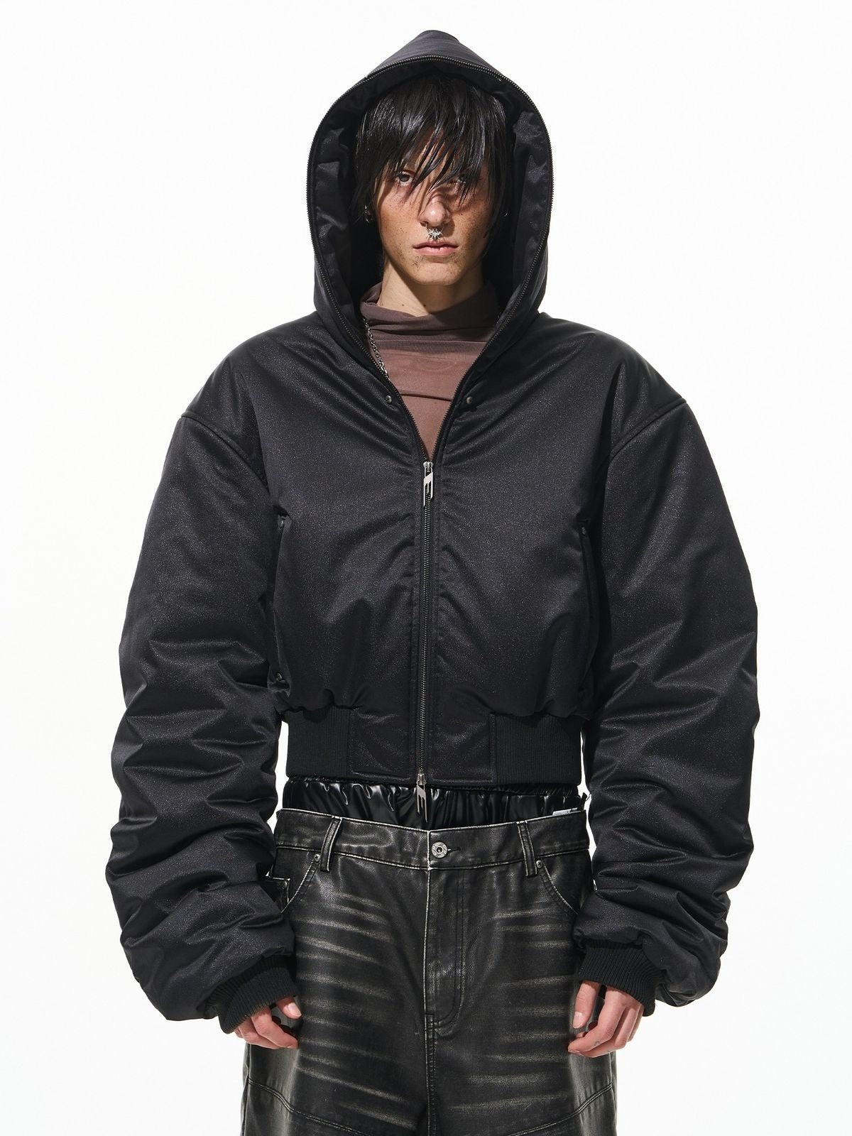 BLINDNOPLAN Studded Embroidered Padded Jacket in Black - On Male Model