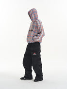 BLINDNOPLAN Plaid Spliced Pullover Hoodie in Blue - On Model