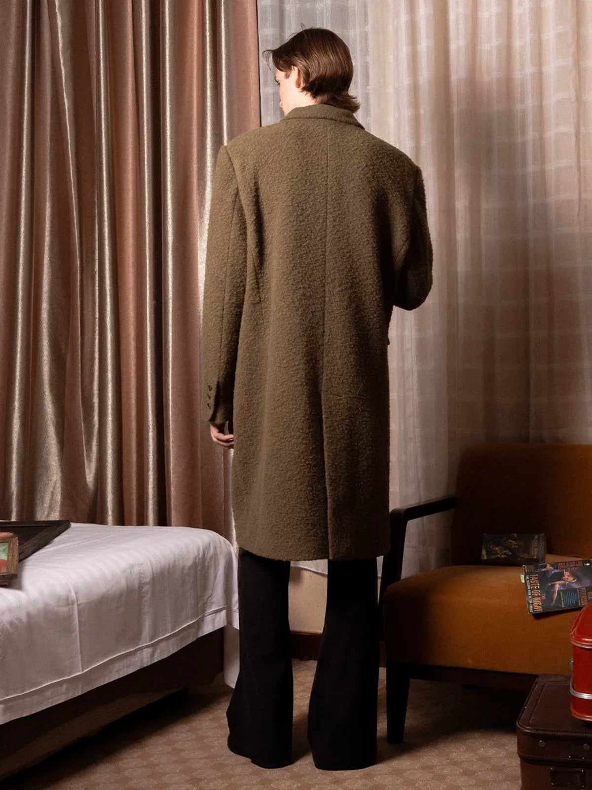 SOD Oversized Double Breasted Wool Blend Coat in Green - On Model