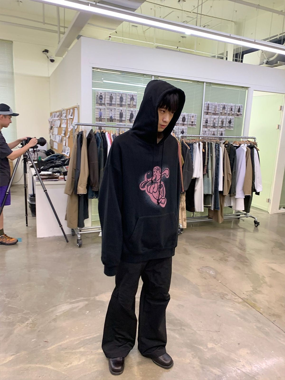 NeverSeez Spliced Micro Flare Trousers in Black - On Model