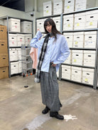 NeverSeez Plaid Pleated Skirt with Detachable Waist in Gray - On Model