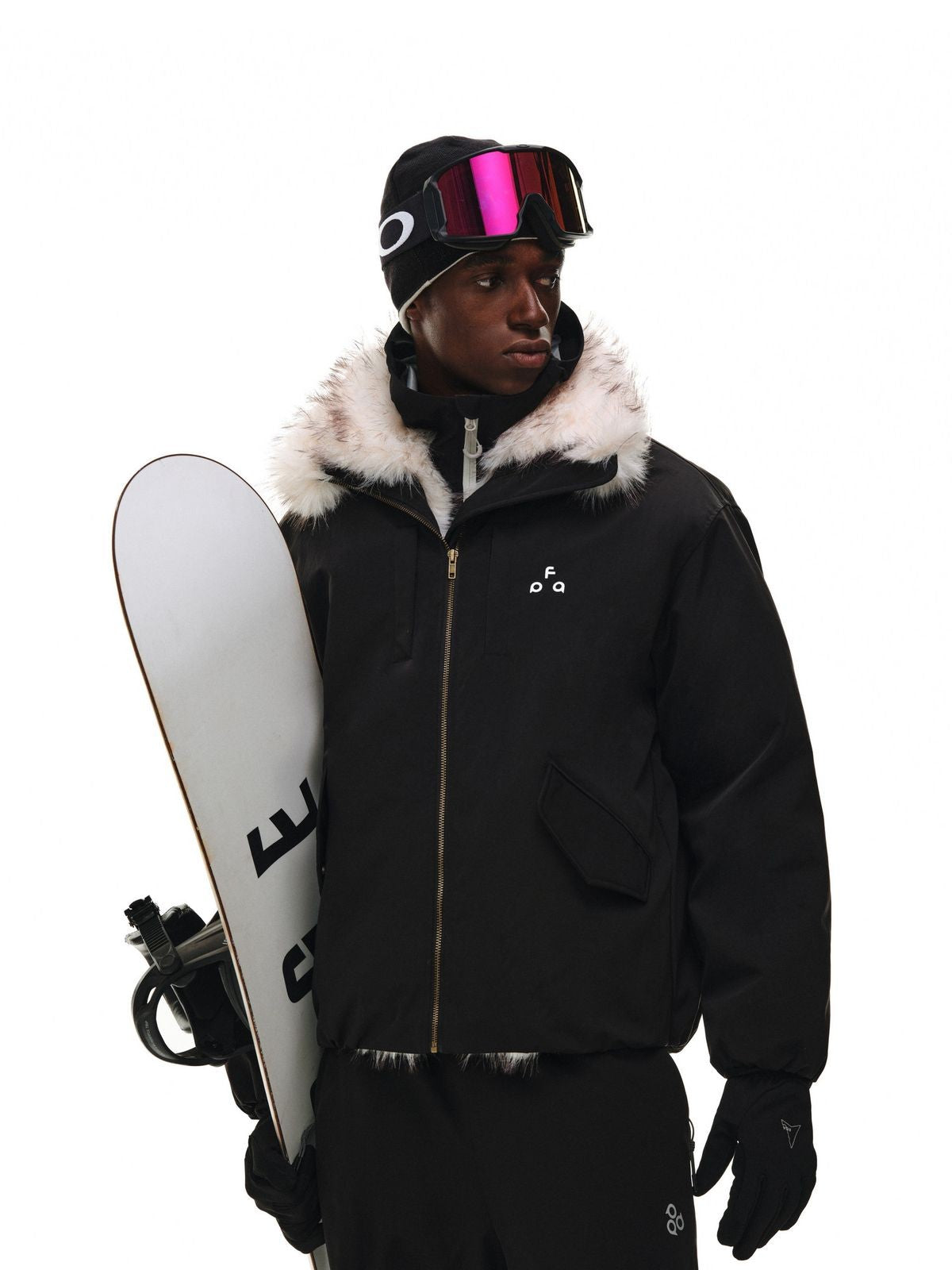 FPA Faux Mink Collar Down Parka in Black - On Model