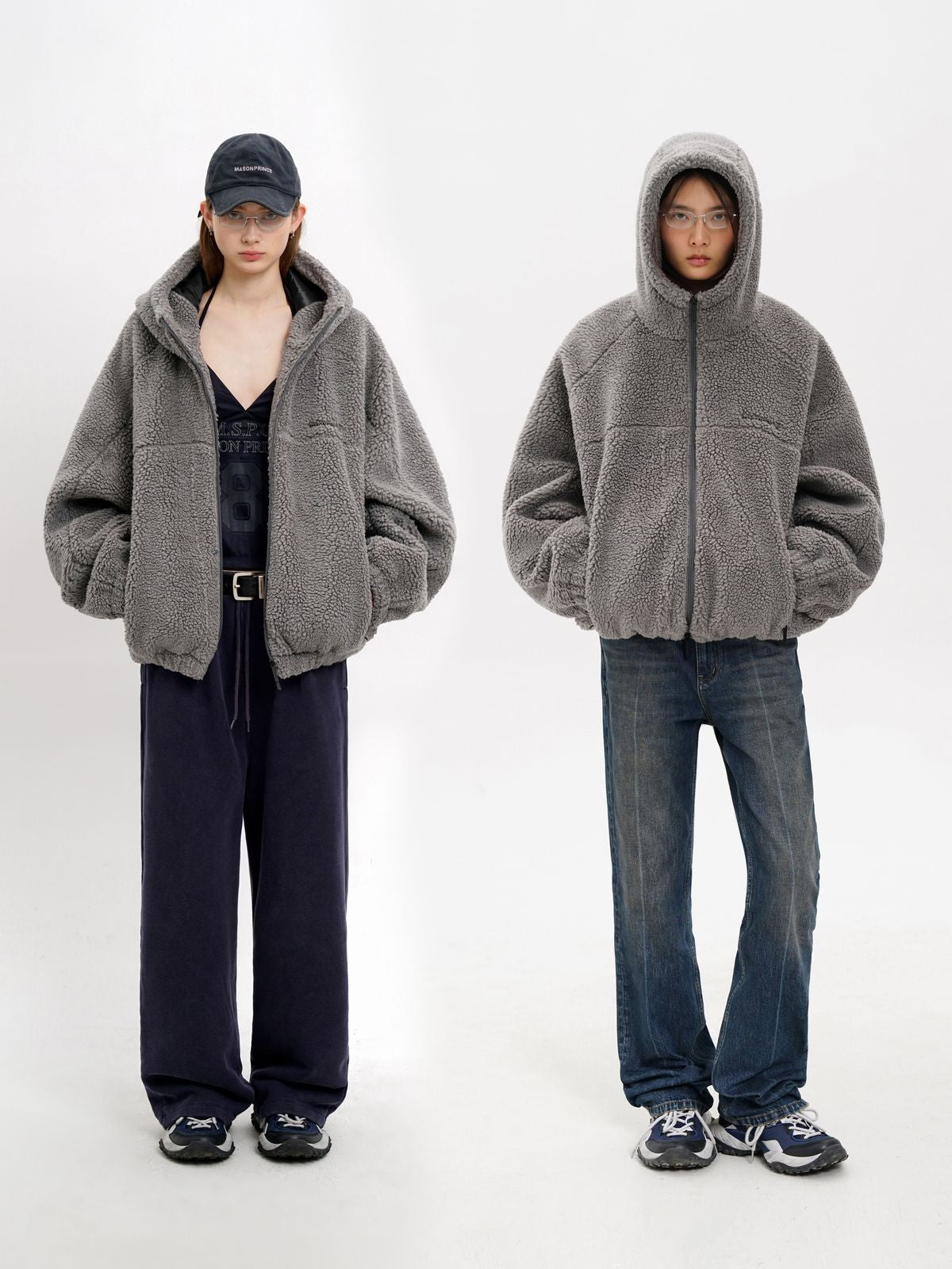 MasonPrince Contrast Logo Fleece Hooded Jacket in Gray - On Model