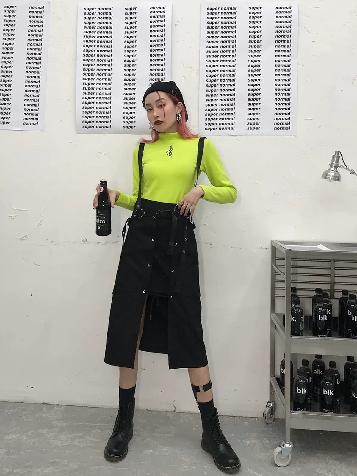 BeerBro Mock Neck Graphic Long Sleeve Tee in Green - On Model