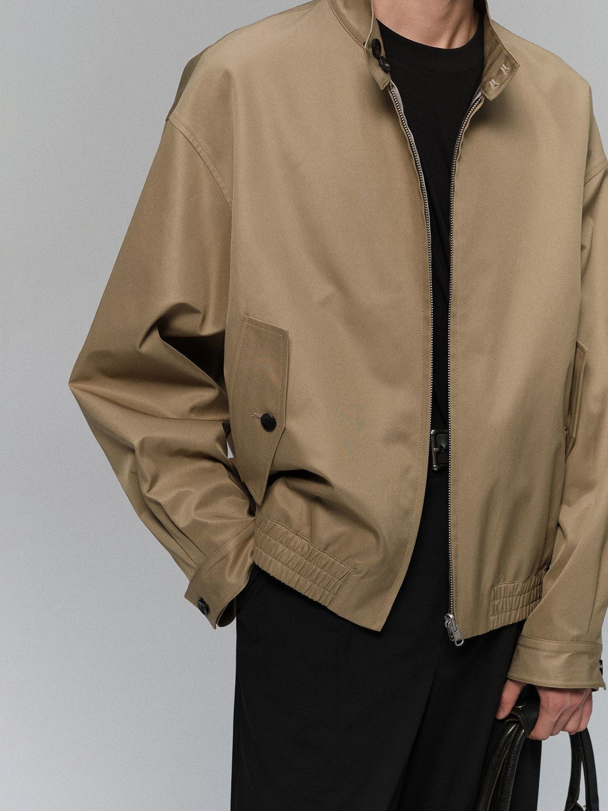 NANS Menswear Reversible Plaid Harrington Jacket in Beige - On Model