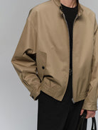 NANS Menswear Reversible Plaid Harrington Jacket in Beige - On Model