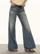 Ariseism Washed Blue Wide Leg Jeans in Blue - On Model