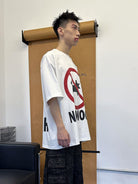 TRIANGLE PROJECT No Woo Graphic Heavyweight T Shirt in White - On Model