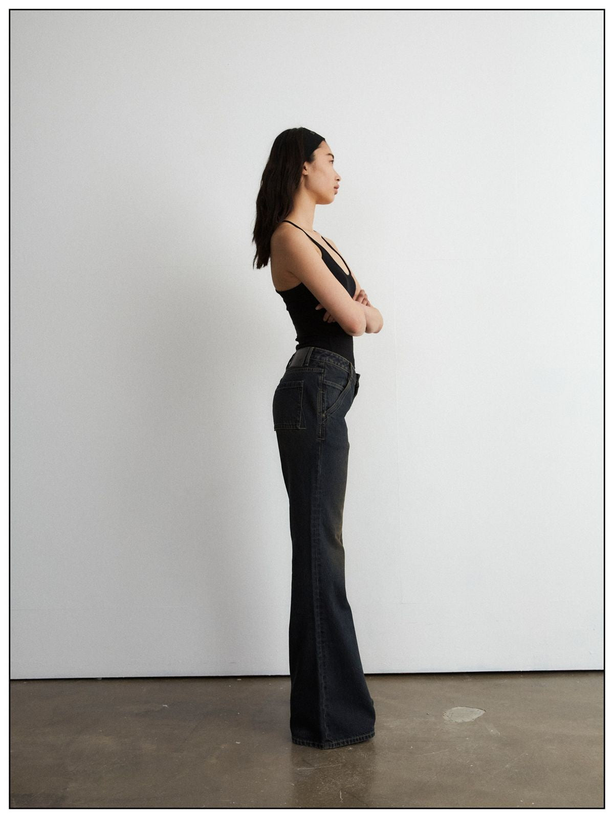 FaxCopyExpress Distressed Slim Flare Jeans in Black - On Model