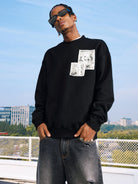 MEDM Angel Appliqu Fleece Sweatshirt in Black - On Male Model