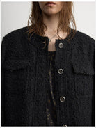 RandomPiece Raw Edge Collarless Boucl Blazer in Black - Detail