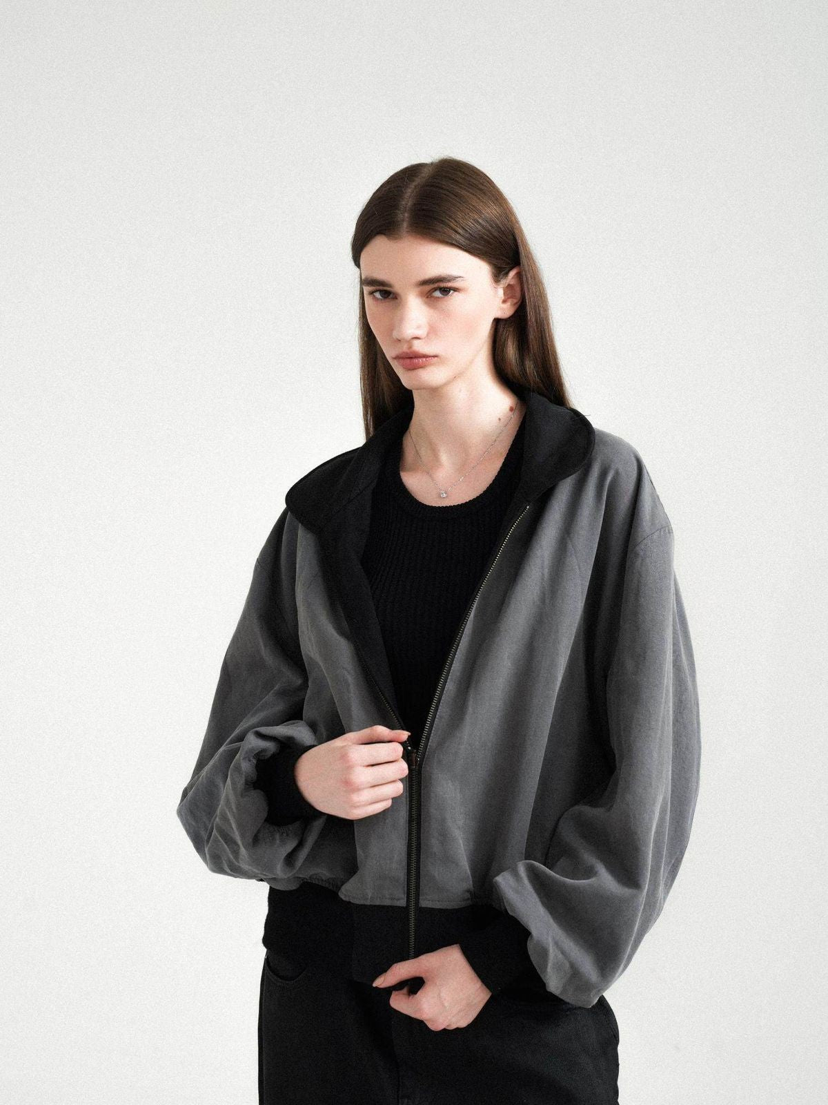 Retro 21 Reversible Tencel Cotton MA 1 Jacket in Black - On Model