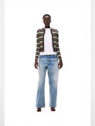 alright then 100 Wool Jacquard Cardigan in Brown - On Model