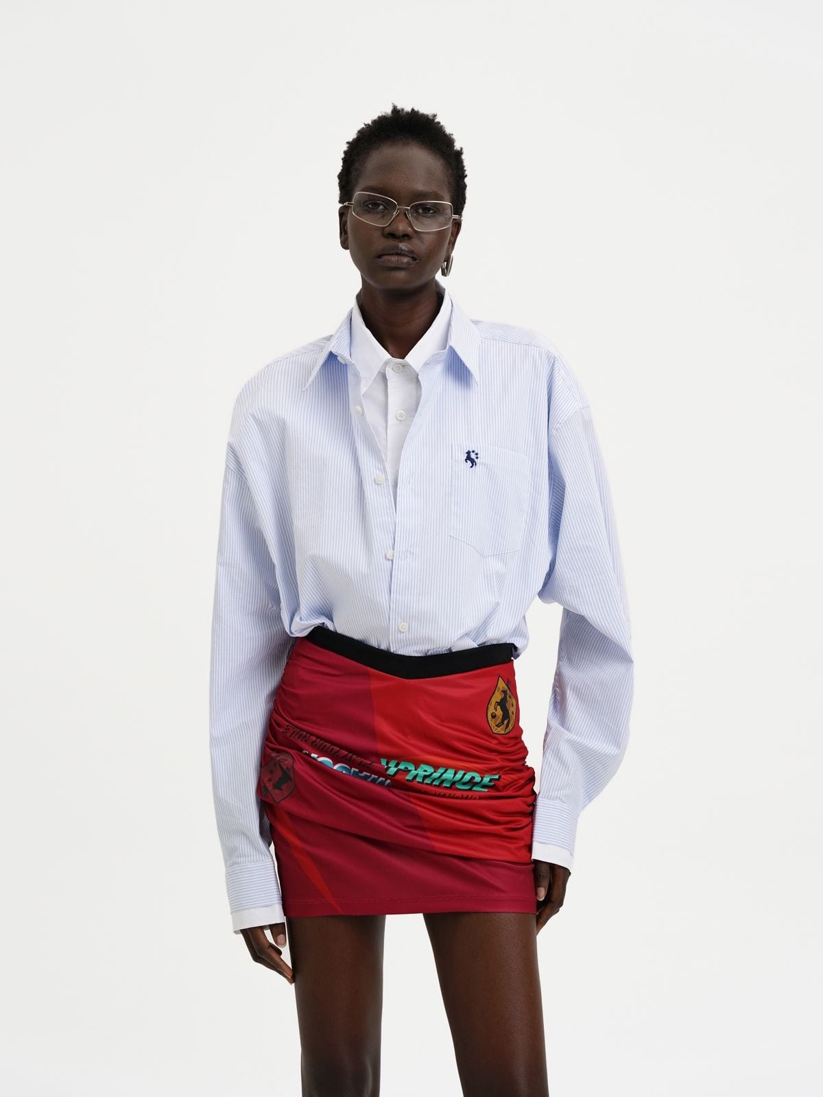 MasonPrince Faux Layered Striped Shirt in White - On Female Model