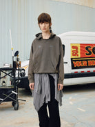 SOD Heavy Washed Distressed Hoodie in Green - On Model