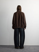 RandomPiece Oversized Distressed Lambskin Jacket in Coffee - On Model