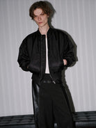 RARELY ALIKE Zip Front Bomber Jacket in Black - On Model