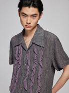 Simple Project Textured Tencel Ruffle Shirt in Gray - On Model