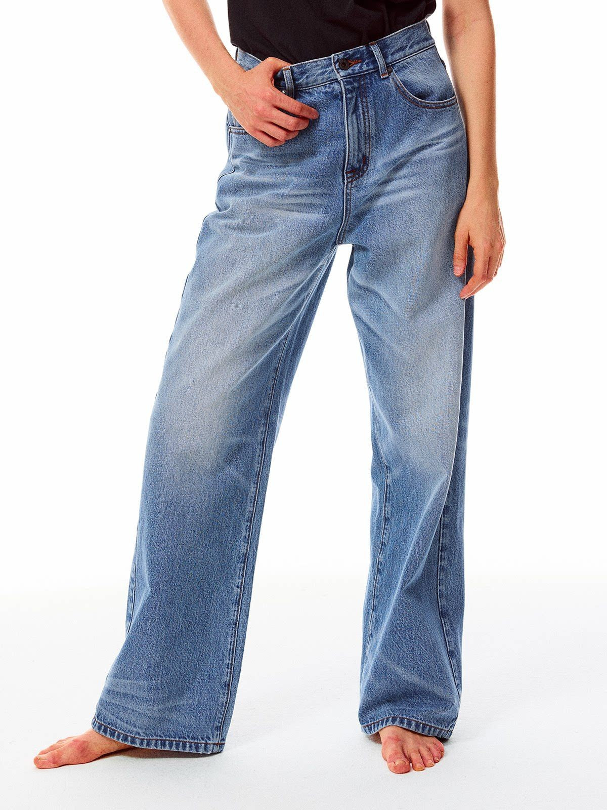 Alright Then High Rise Wide Leg Jeans in Blue - On Model