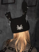 CFIERCE Safety Pin Ribbed Bunny Beanie in Black