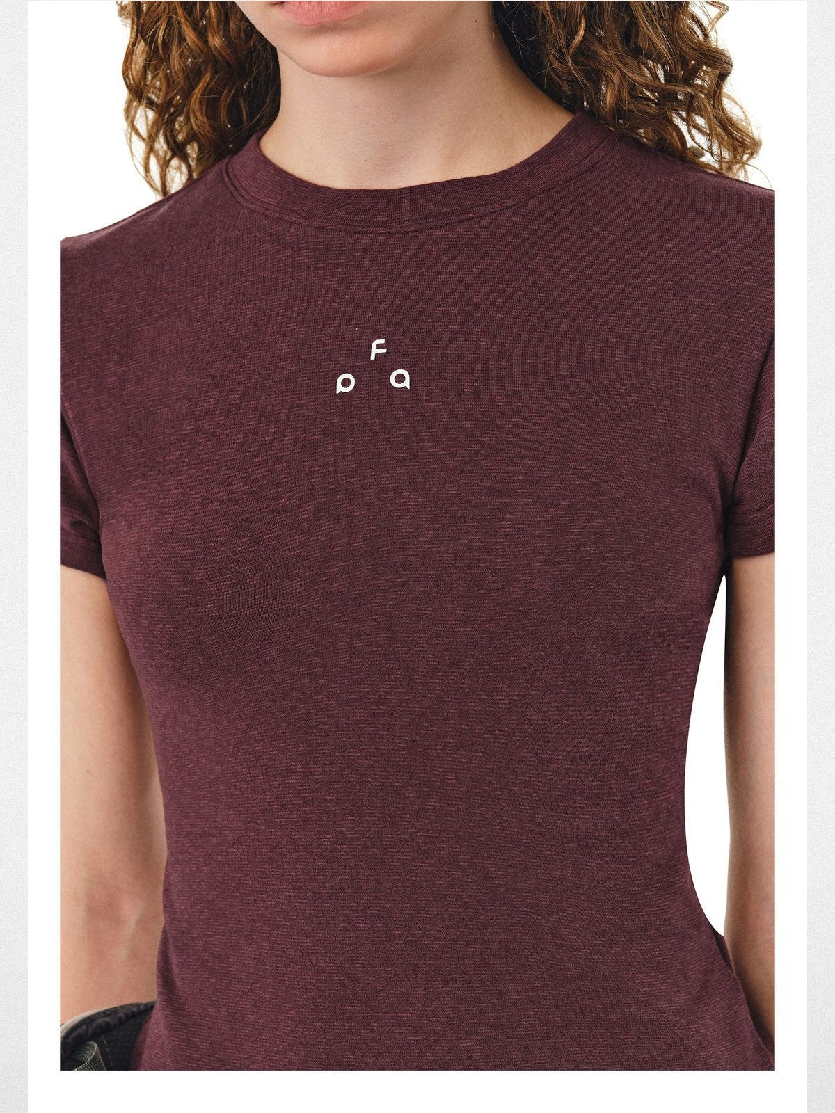 FPA Slim Fit Minimalist Logo Tee in Burgundy - On Model