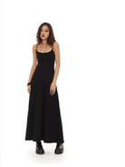THELIGHT OFFICIAL Spaghetti Strap Cotton Maxi Dress in Black - On Model