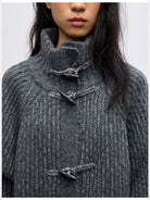 Randompiece Lambswool Stand Collar Toggle Cardigan in Gray - Detail