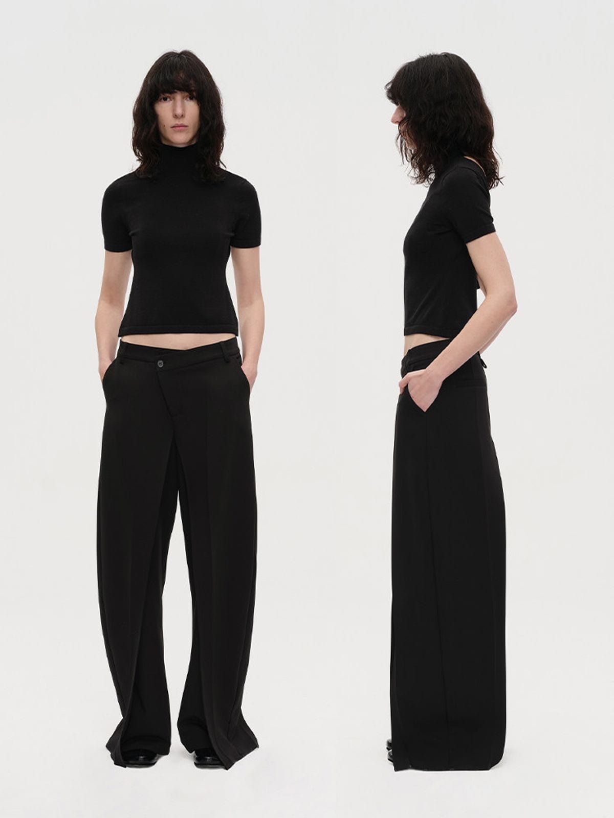 rarely alike Open Back Wool Turtleneck in Black - On Model