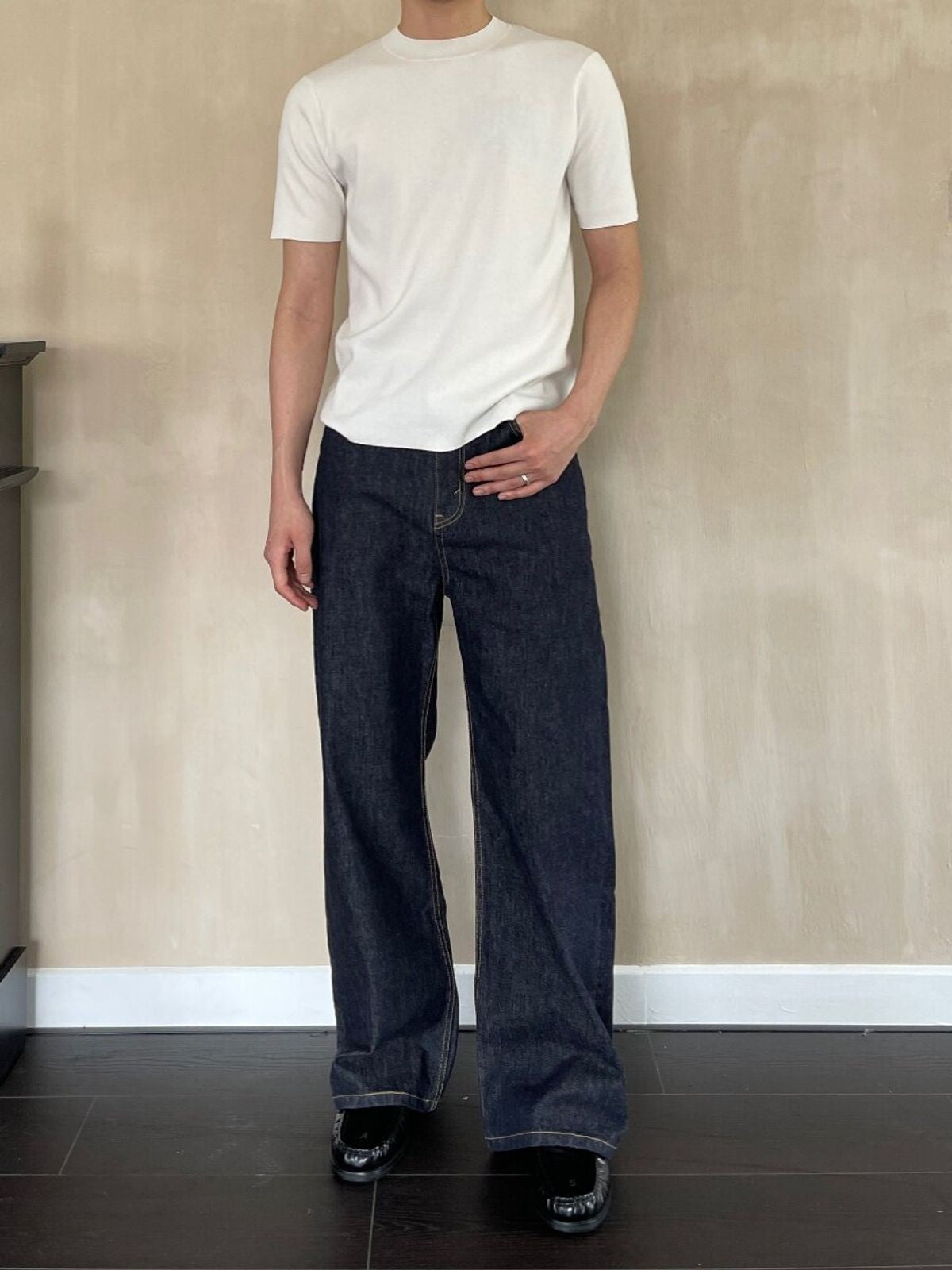 AFterTaste Drop 8 Red Selvedge Raw Denim Jeans in Denim - On Model