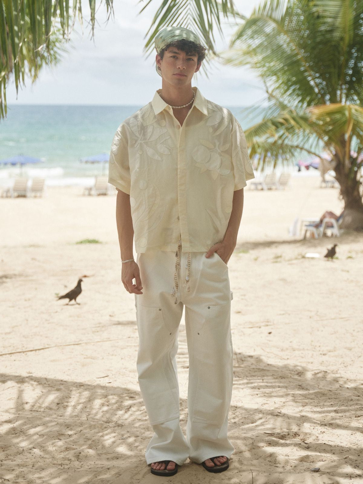 Retro 21 Appliqu Lyocell Camp Shirt in White - On Model