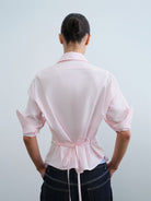 RARELY ALIKE Two Way Tie Waist Cotton Shirt in Pink - On Model