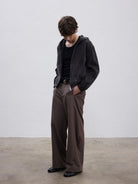 AFterTaste Sand Washed Cupro Hooded Jacket in Black - On Model