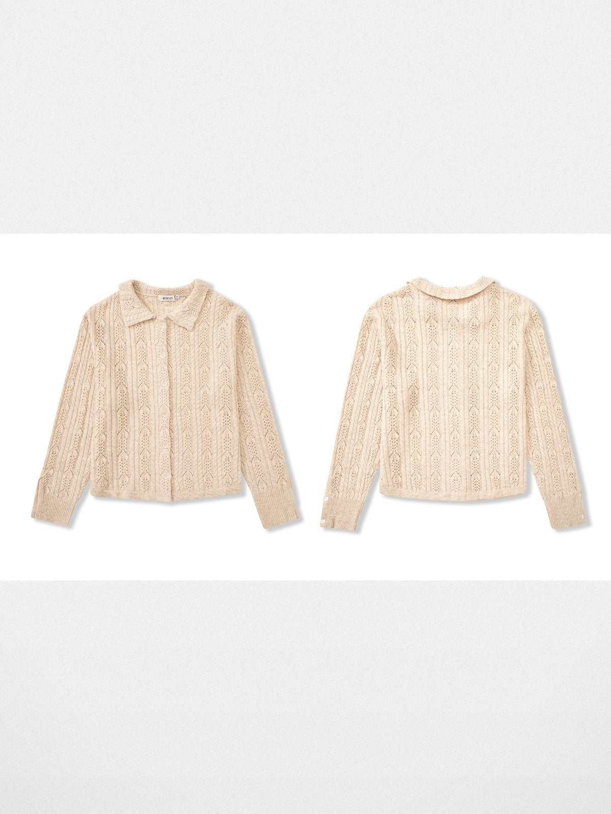 Retro 21 Openwork Wool Knit Cardigan Shirt in Apricot