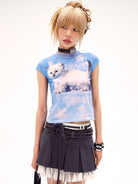 CFIERCE Nothing To Wear Kitten T Shirt in Blue - On Model