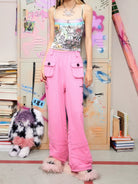 CFIERCE Cross Print Wide Leg Sweatpants in Pink - On Model