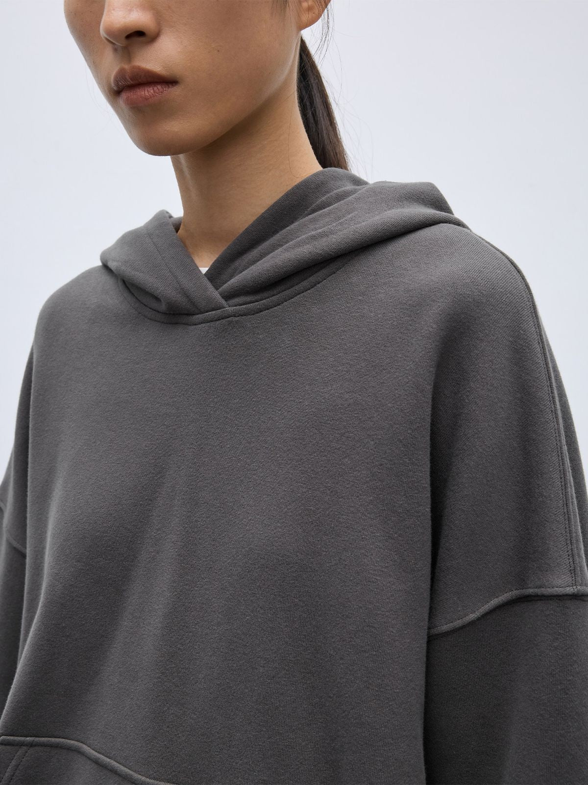 RandomPiece Oversized Cotton Kapok Hoodie in Gray - On Model