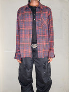 UNKNOWNWORLD Washed Plaid Flannel Raw Edge Shirt in Blue - On Model