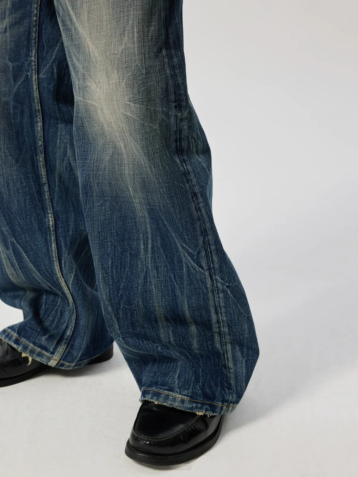 Simple Project Lightning Wash Wide Leg Jeans in Blue - On Male Model