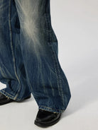 Simple Project Lightning Wash Wide Leg Jeans in Blue - On Male Model