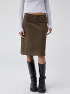 Simple Project Belted Suedette Mini Skirt in Brown - On Model