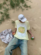 NeverSeez Gradient Fruit Print Quick Dry Tee in Yellow - On Male Model